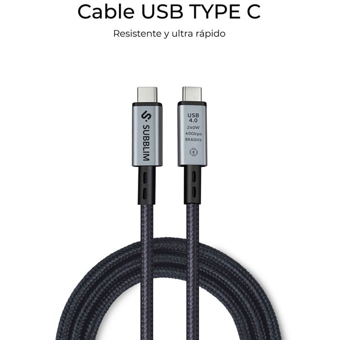 Subblim Cable High USB-C a USB-C 4.0 240W 8K 1.5 m Negro Subblim Cable High USB-C a USB-C 4.0 240W 8K 1.5 m Negro